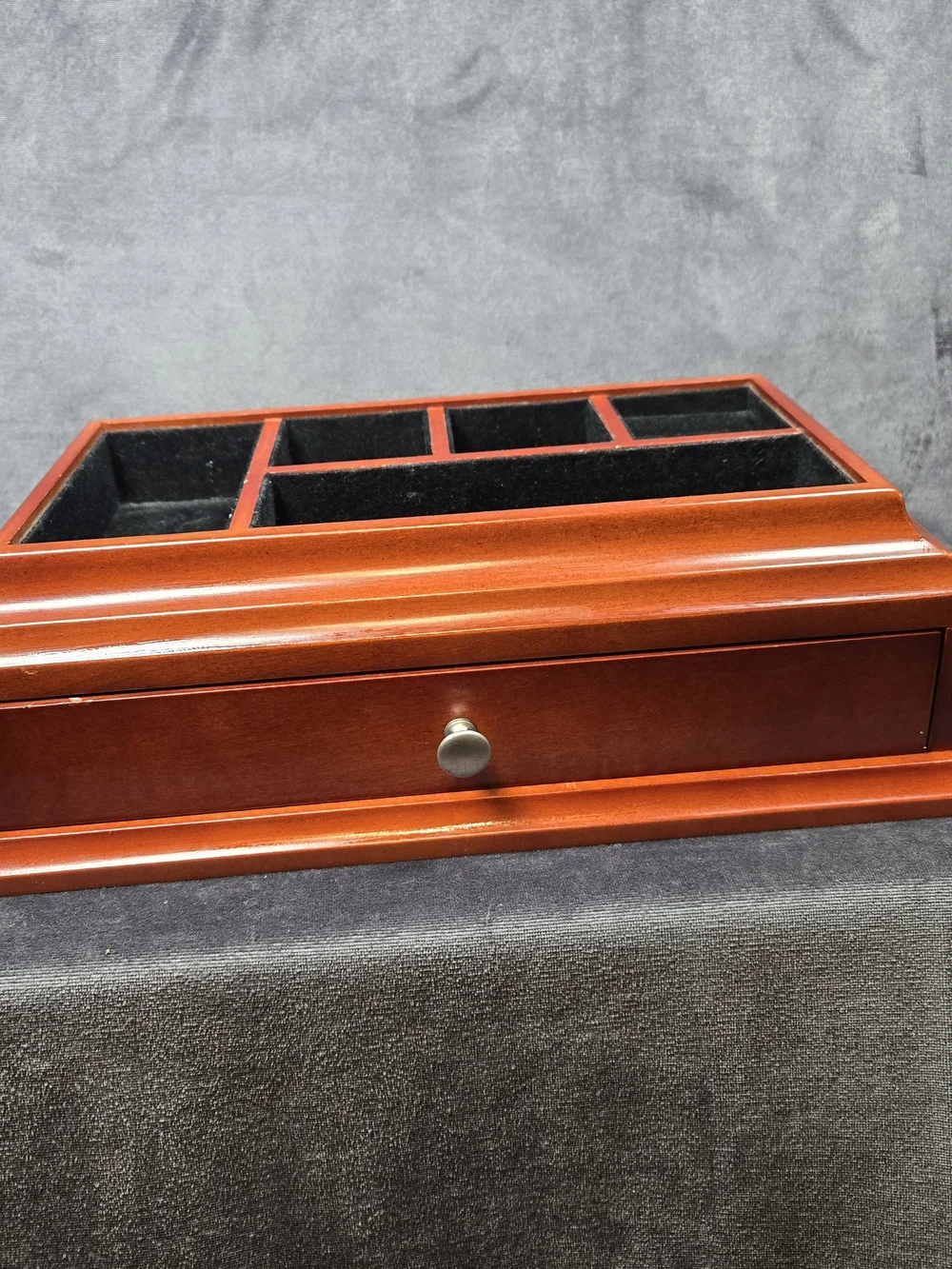 Men's Cherry Brown Wooden Valet Tray with Drawer